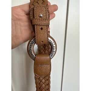 Brighton Women's Woven Leather Floral and Metal Ring Belt, Size 38/L